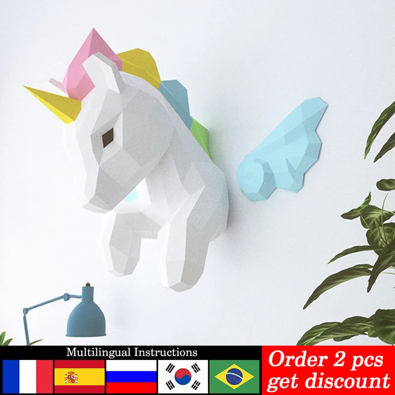 Art Craft Cardboard - Gökkuşağı ünikorn Hayvan Duvar Dekor Ev